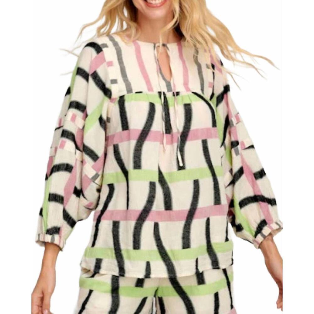 NEW PEARL AND CAVIAR karla long sleeve cotton shirt in multi